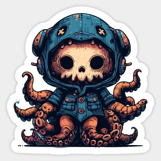 Spooky stuffed toy octopus in teddy bear costume Sticker